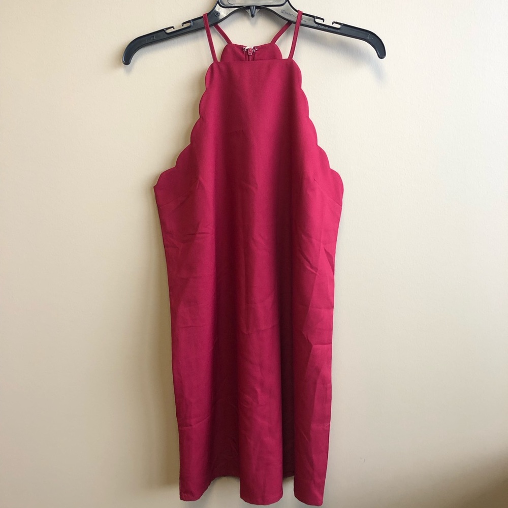 Lulu’s Red Halter Mini Dress with Scalloped Neckline S